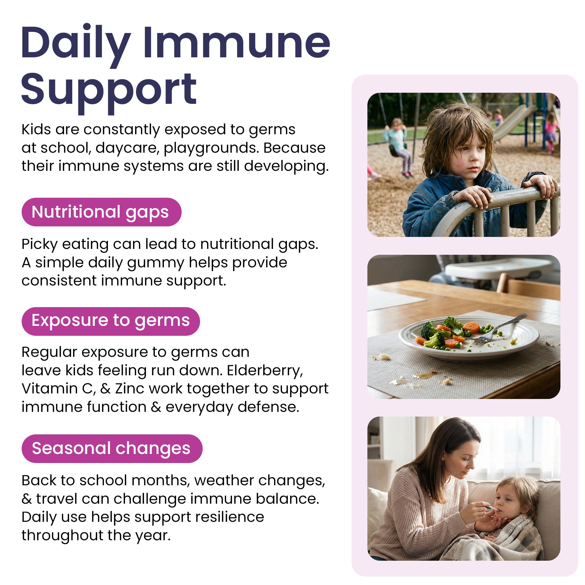 Elderberry Immune Support Gummies for Kids with Vitamin C & Zinc | Daily Immunity Support | 60 Count