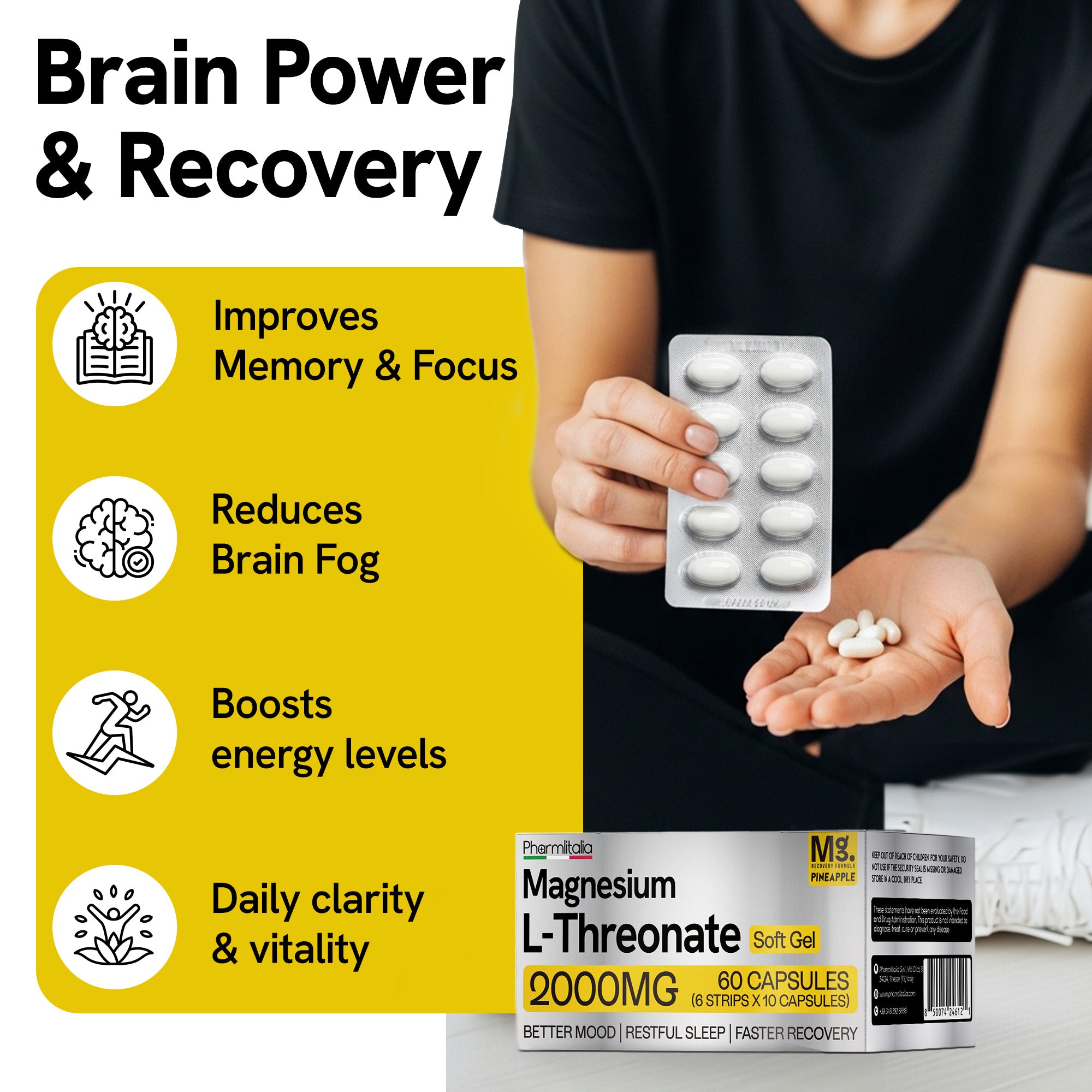 Magnesium L-Threonate 2000mg Softgels for Memory, Focus & Sleep Support
