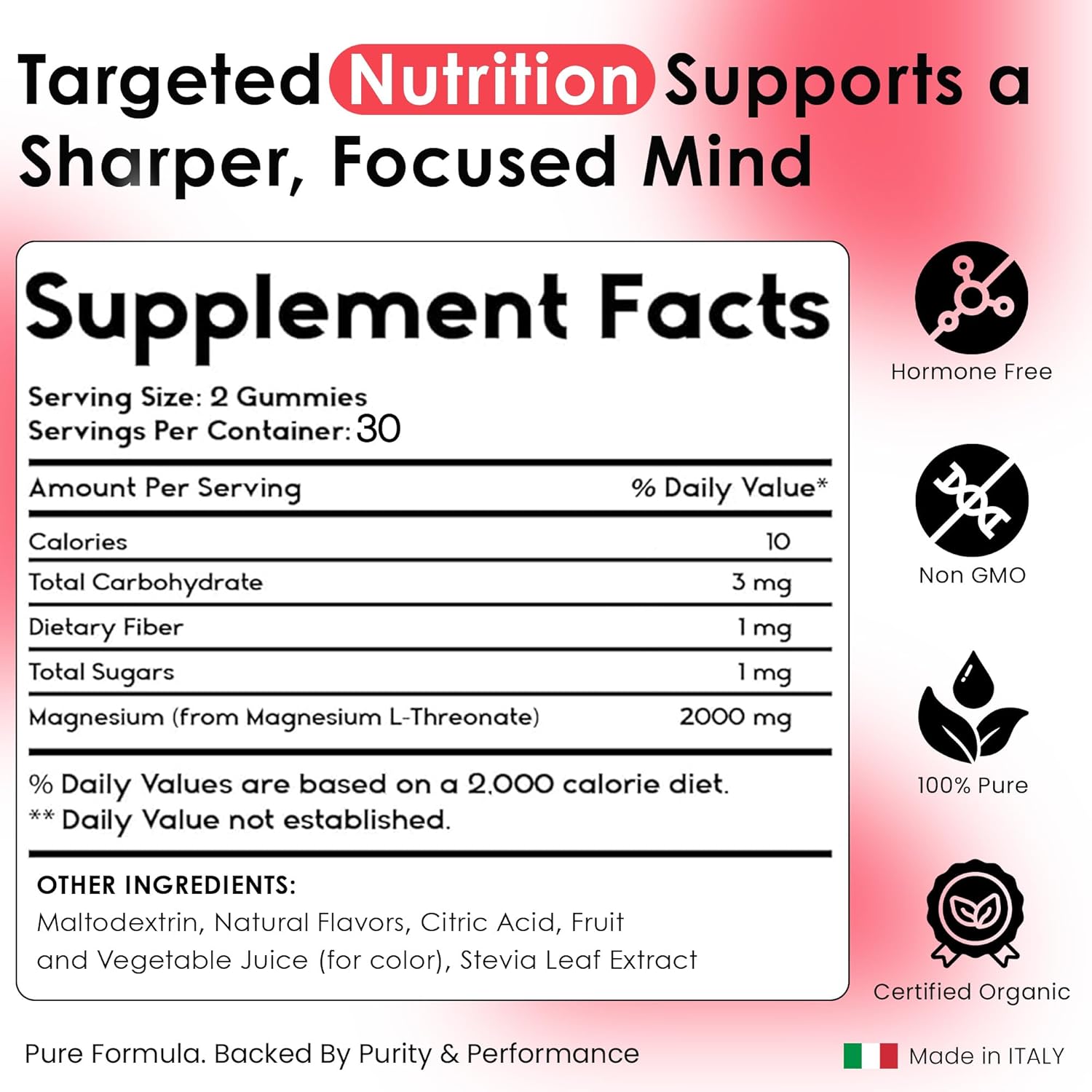 Magnesium L-Threonate Gummies | Brain, Sleep & Focus Support - 60 Count (Strawberry)