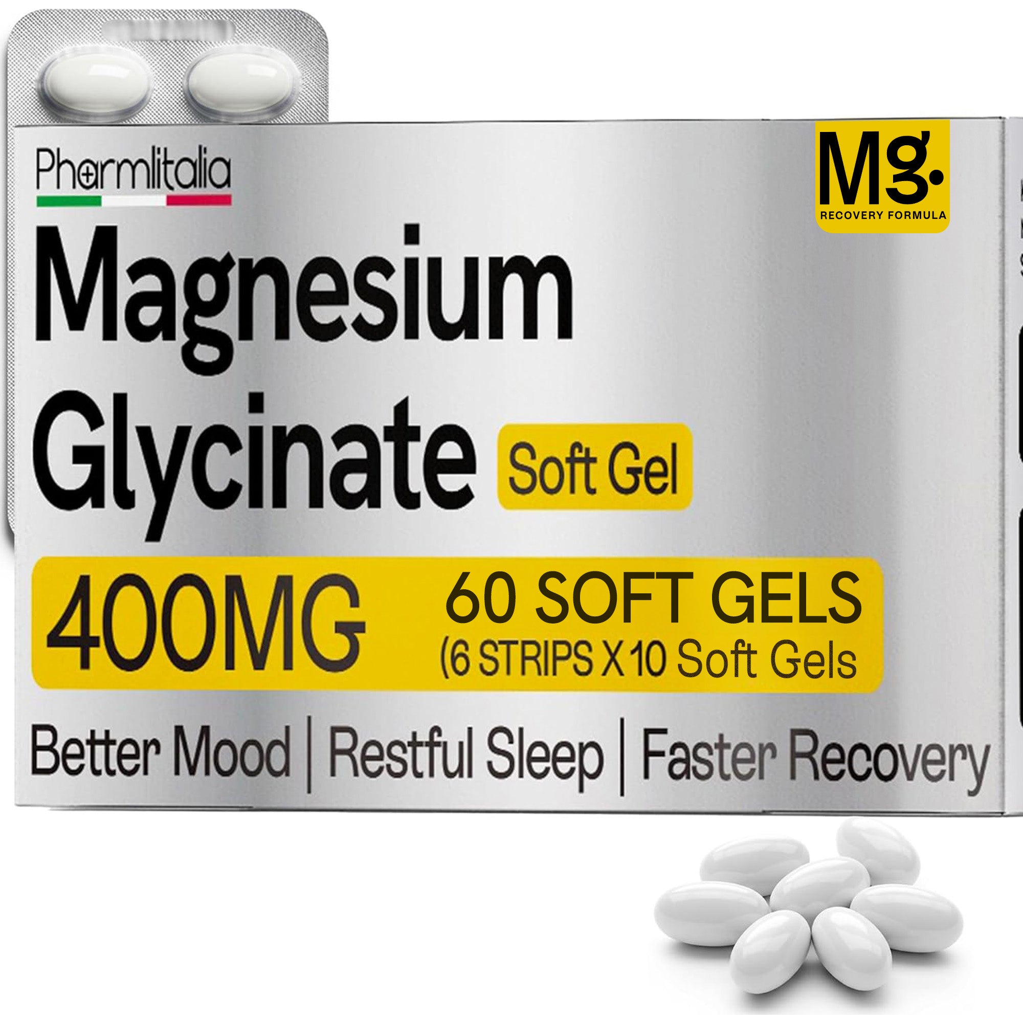 Magnesium Glycinate 400mg Softgels for Muscle Recovery, Sleep & Relaxation | 60 Count