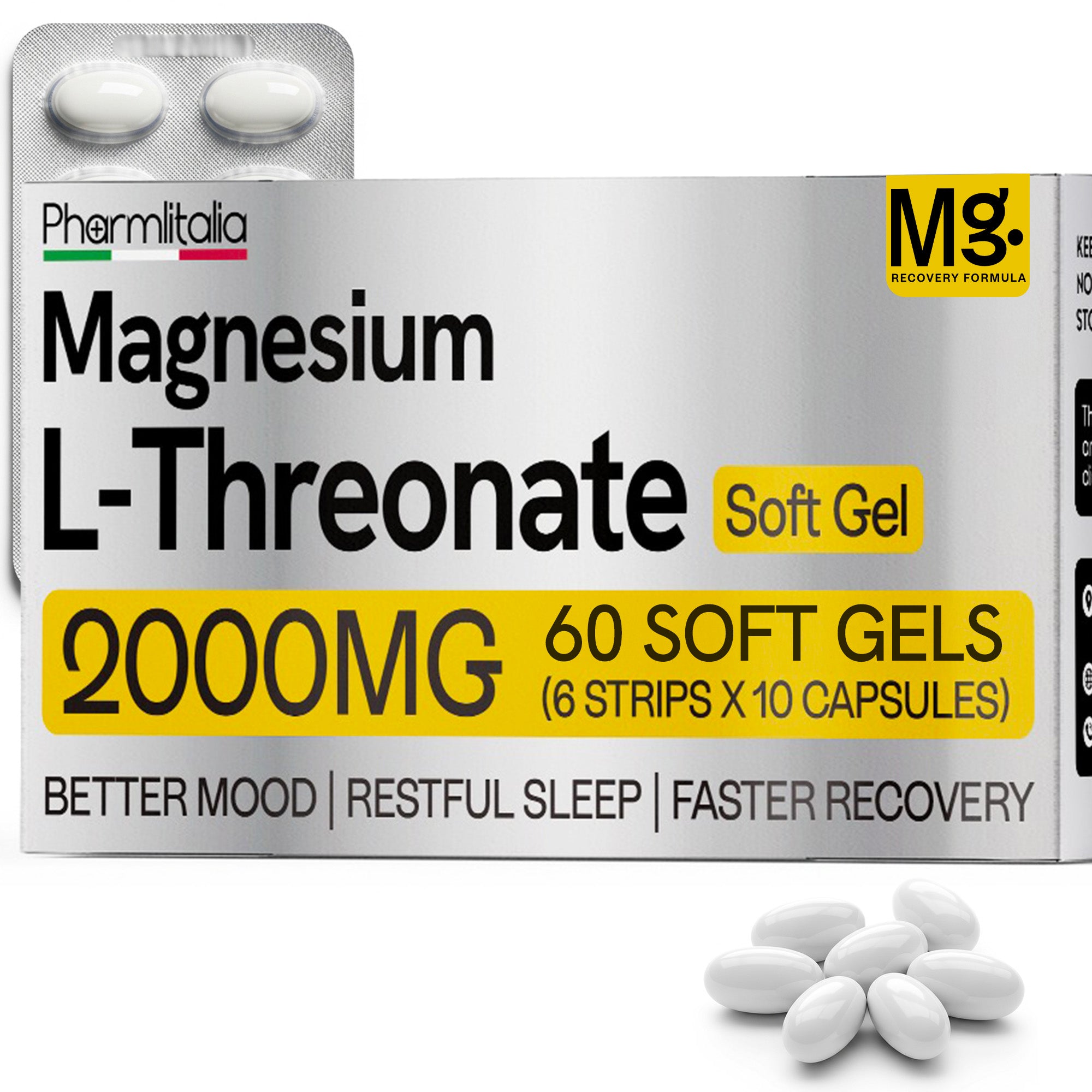 Magnesium L-Threonate 2000mg Softgels for Memory, Focus & Sleep Support