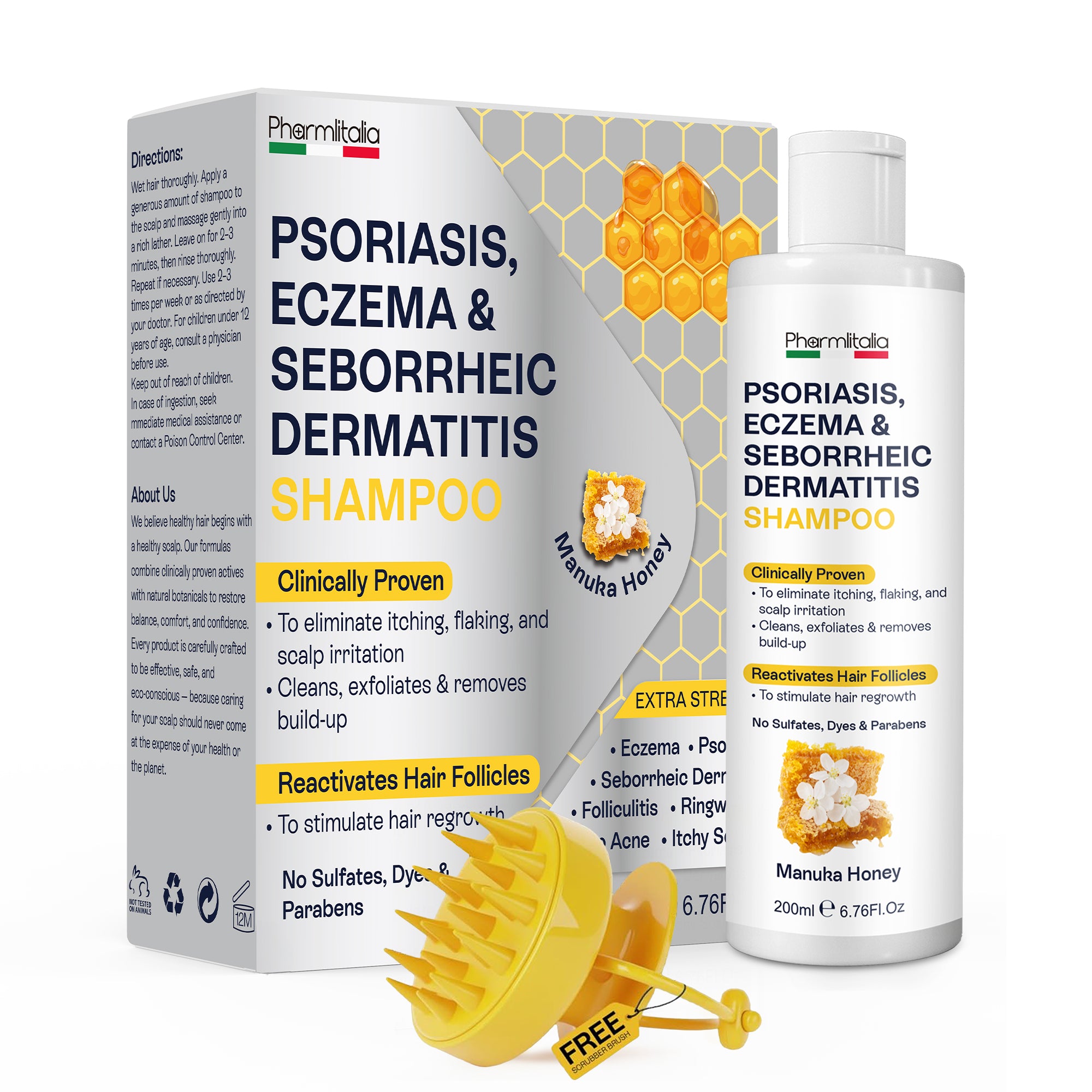 Psoriasis Shampoo for Dry, Itchy & Flaky Scalp | Eczema, Folliculitis & Seborrheic Dermatitis Care | Manuka Honey – 200ml