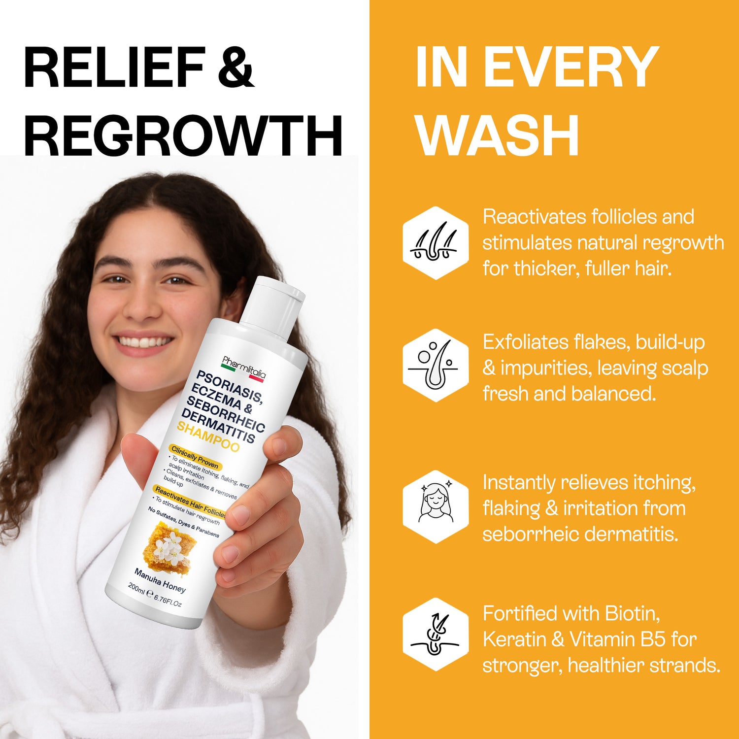 Psoriasis Shampoo for Dry, Itchy &amp; Flaky Scalp | Eczema, Folliculitis &amp; Seborrheic Dermatitis Care | Manuka Honey – 200ml