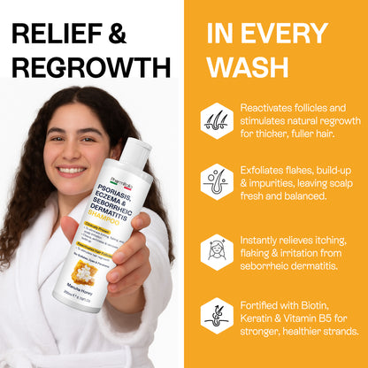 Psoriasis Shampoo for Dry, Itchy &amp; Flaky Scalp | Eczema, Folliculitis &amp; Seborrheic Dermatitis Care | Manuka Honey – 200ml