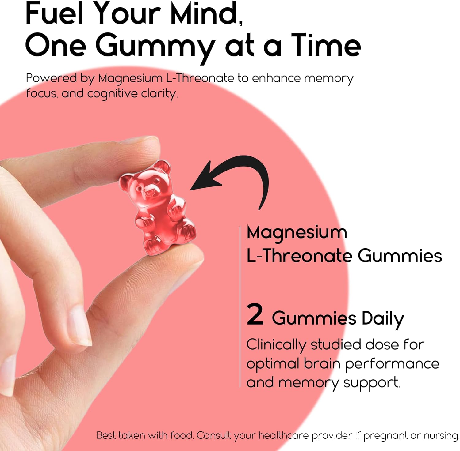 Magnesium L-Threonate Gummies | Brain, Sleep &amp; Focus Support  - 60 Count (Strawberry)