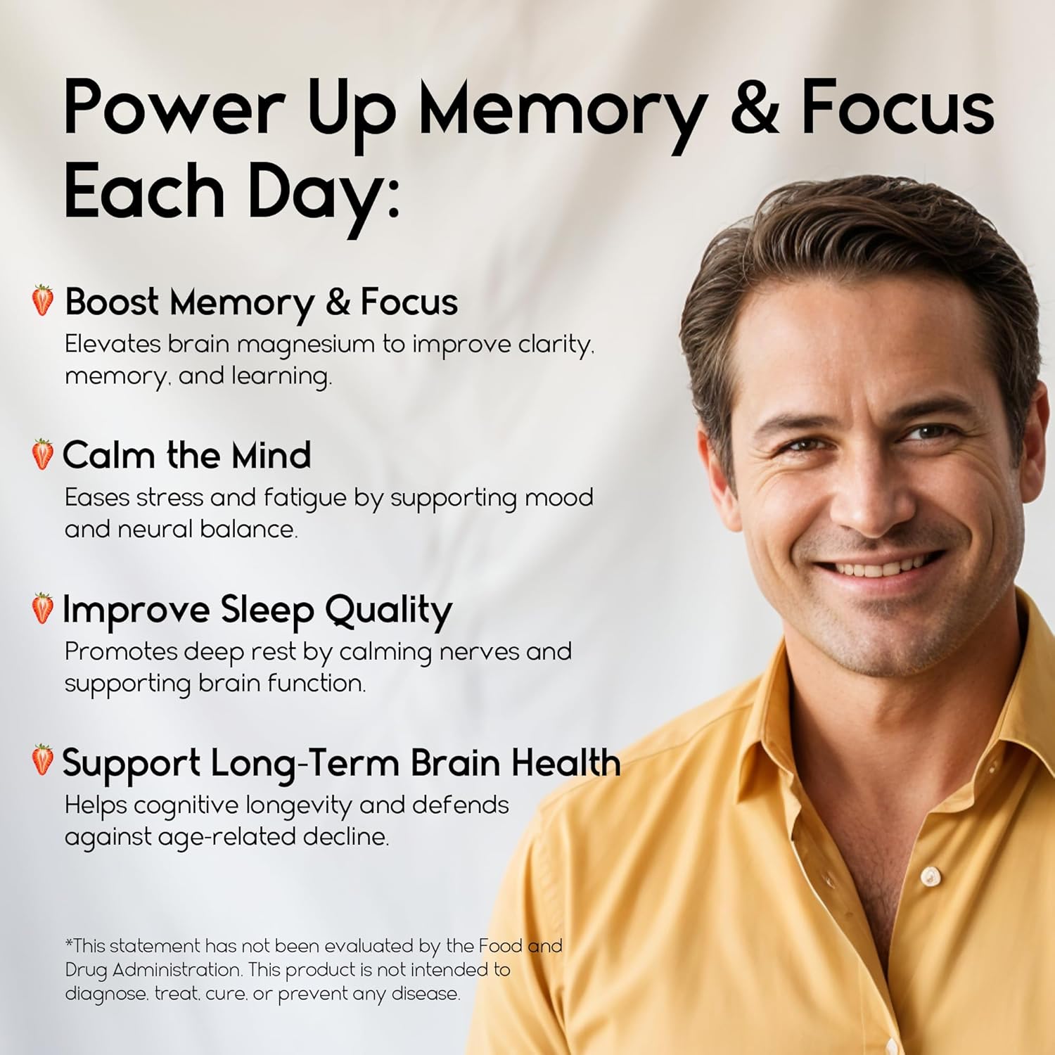 Magnesium L-Threonate Gummies | Brain, Sleep &amp; Focus Support  - 60 Count (Strawberry)