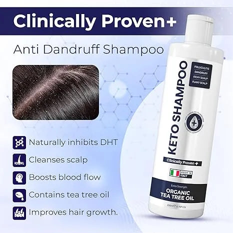 Keto Anti-Dandruff, Sulfate-Free, Medicated Clarifying Shampoo with Tea Tree Oil | For Dry Scalp, Flakiness, and Hair Care