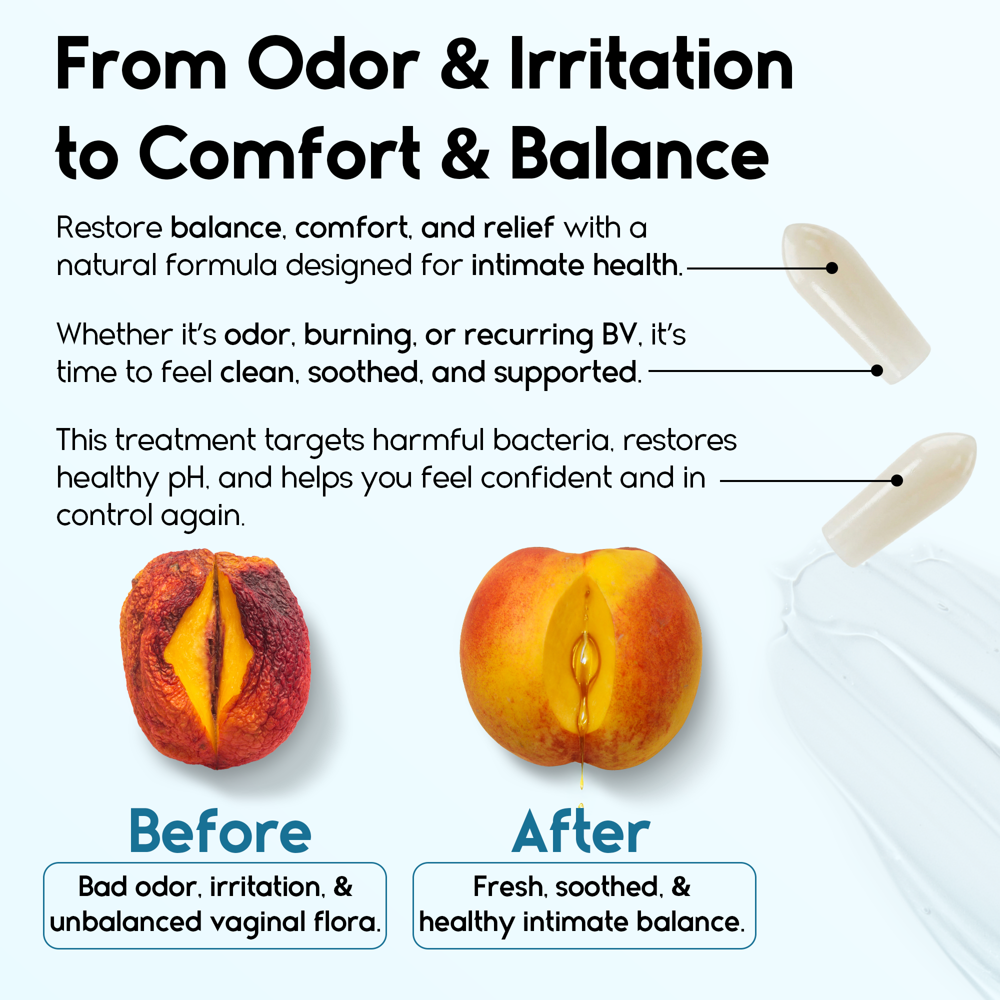 BV Treatment Gel Suppositories | Odor Control, pH Balance &amp; Vaginal Comfort