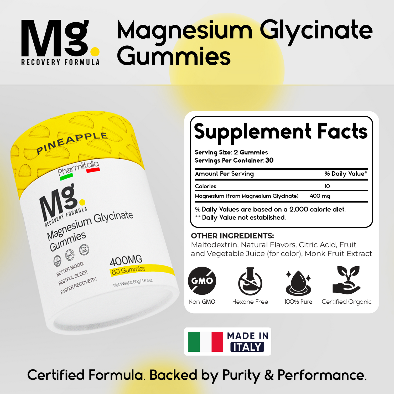Magnesium Glycinate Gummies for Relaxation, Sleep &amp; Muscle Support | Pineapple Flavor