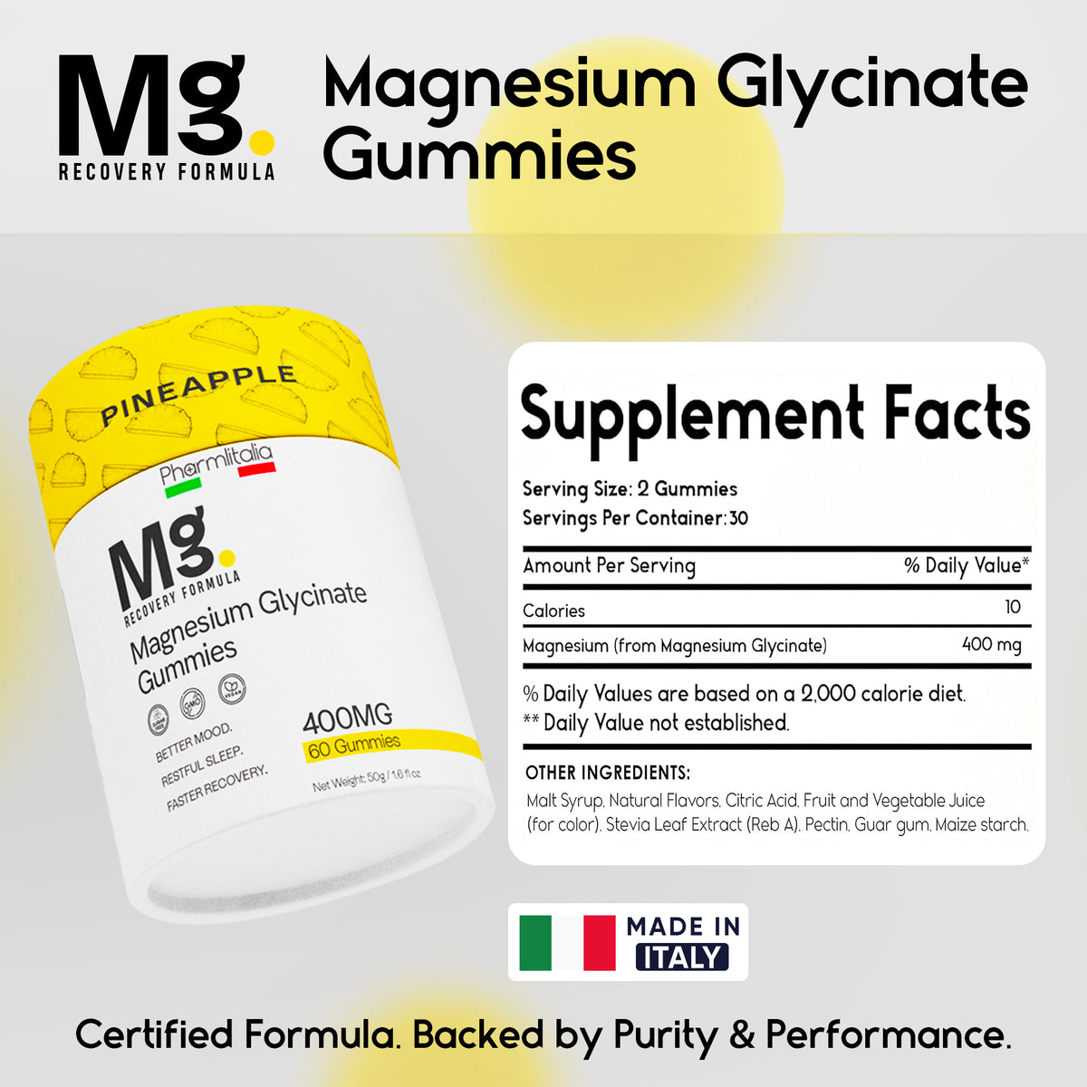 Magnesium Glycinate Gummies for Relaxation, Sleep &amp; Muscle Support | Pineapple Flavor