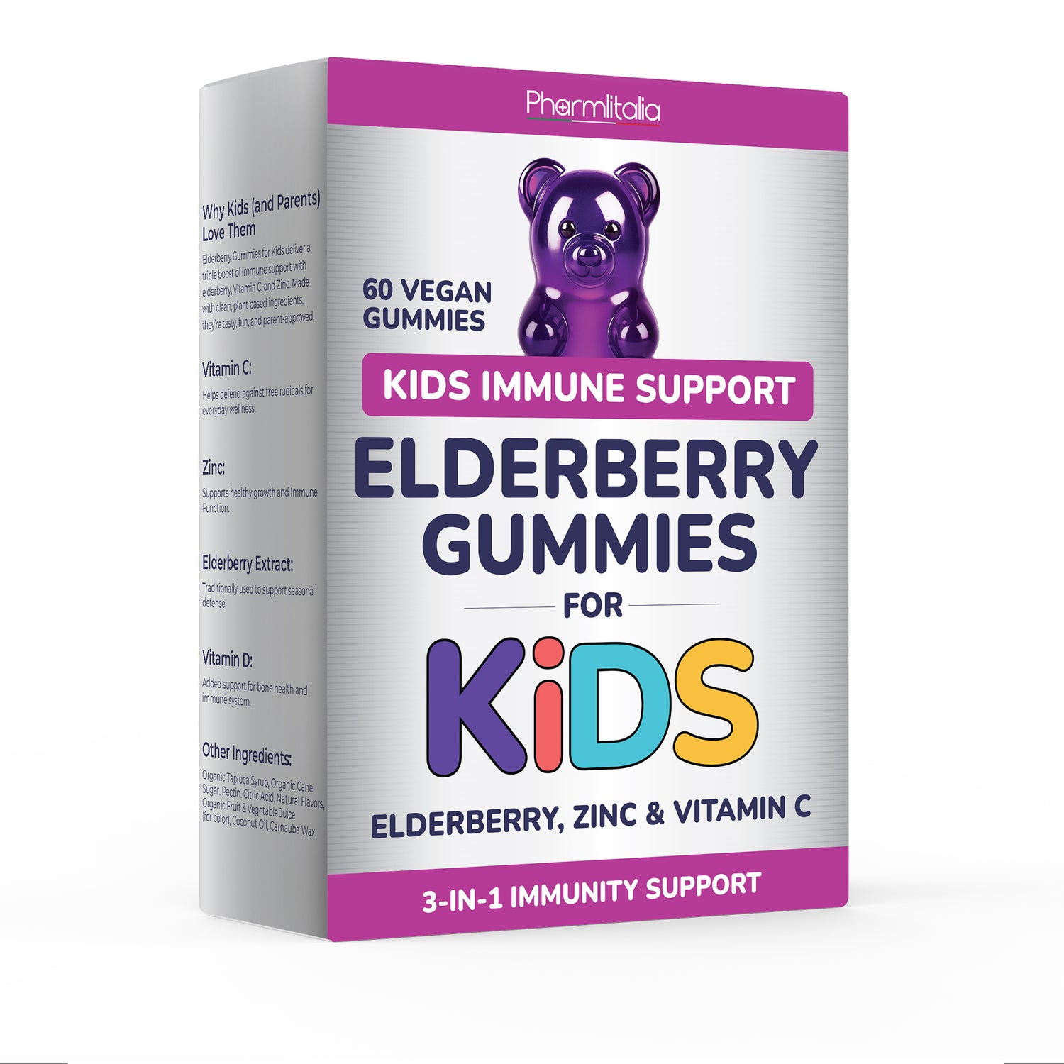 Elderberry Immune Support Gummies for Kids with Vitamin C &amp; Zinc | Daily Immunity Support | 60 Count