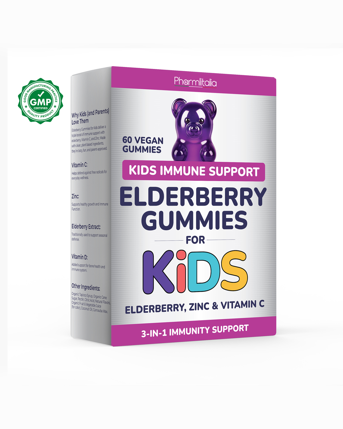 Elderberry Immune Support Gummies for Kids with Vitamin C &amp; Zinc | Daily Immunity Support | 60 Count
