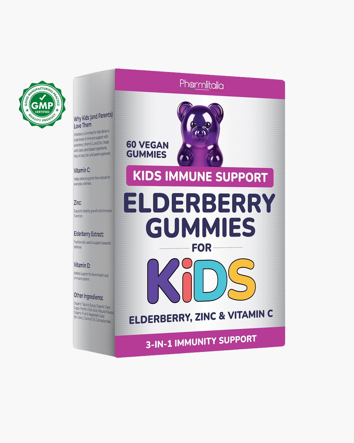 Elderberry Immune Support Gummies for Kids with Vitamin C &amp; Zinc | Daily Immunity Support | 60 Count