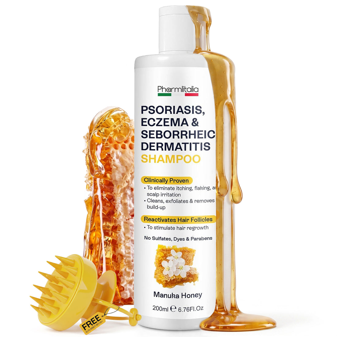 Psoriasis Shampoo for Dry, Itchy &amp; Flaky Scalp | Eczema, Folliculitis &amp; Seborrheic Dermatitis Care | Manuka Honey – 200ml