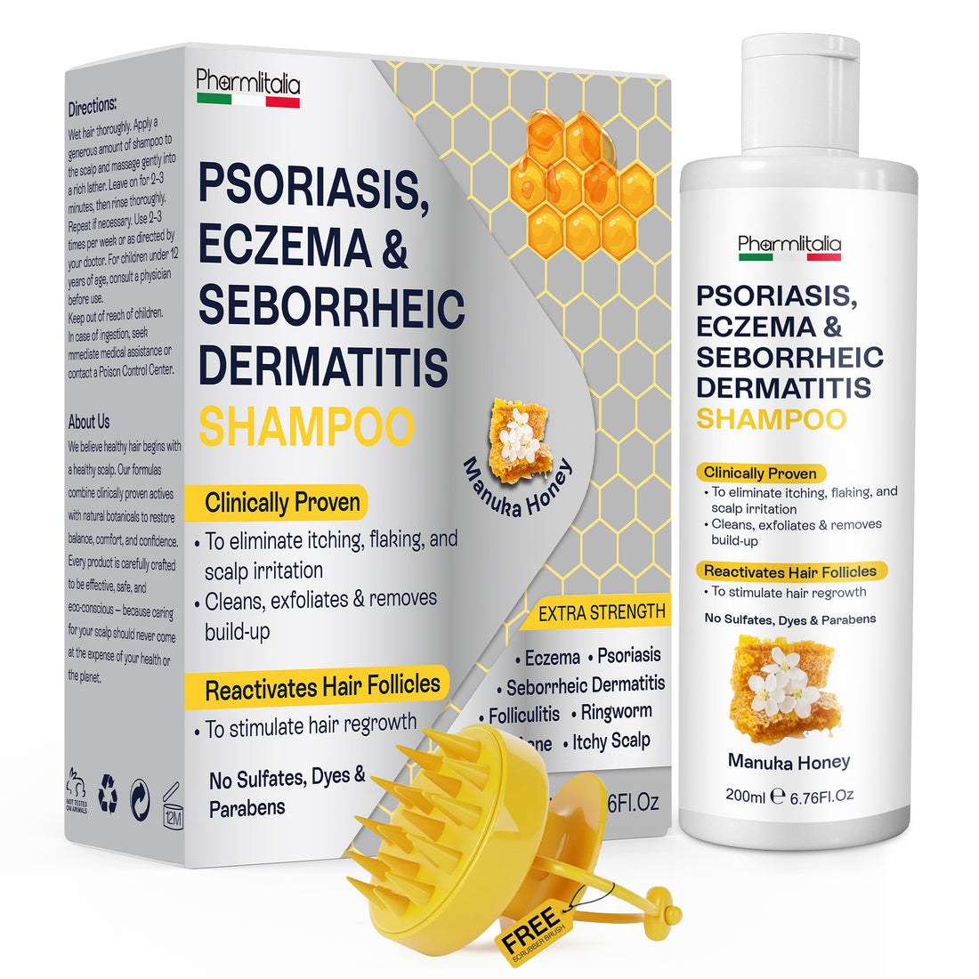 Psoriasis Shampoo for Dry, Itchy &amp; Flaky Scalp | Eczema, Folliculitis &amp; Seborrheic Dermatitis Care | Manuka Honey – 200ml