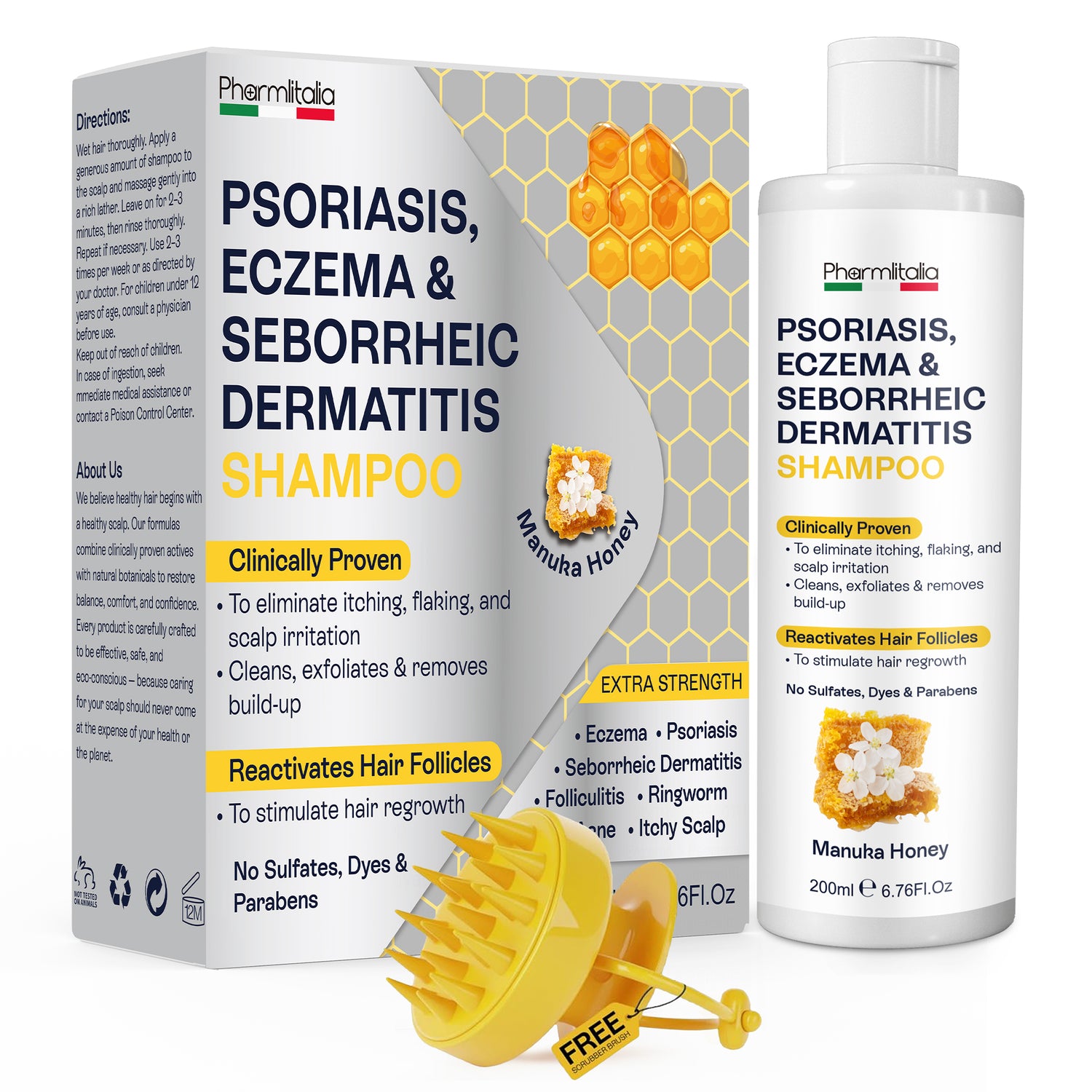 Psoriasis Shampoo for Dry, Itchy &amp; Flaky Scalp | Eczema, Folliculitis &amp; Seborrheic Dermatitis Care | Manuka Honey – 200ml