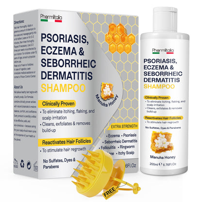 Psoriasis Shampoo for Dry, Itchy &amp; Flaky Scalp | Eczema, Folliculitis &amp; Seborrheic Dermatitis Care | Manuka Honey – 200ml