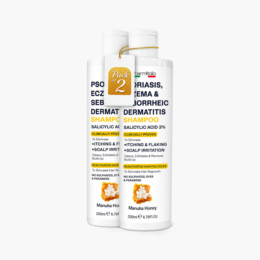 Pharmlitalia Psoriasis Shampoo | Itchy &amp; Flaky Scalp Relief | 200ml (Pack of 2)