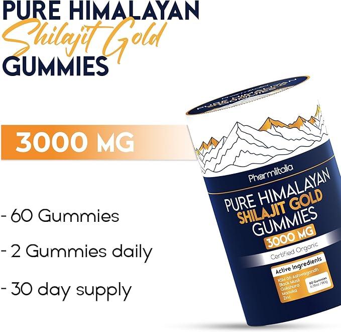 Himalayan Shilajit Gummies 3000mg – Ashwagandha &amp; Manuka Honey, No Added Sugar, 60 Gummies - Pharmlitalia