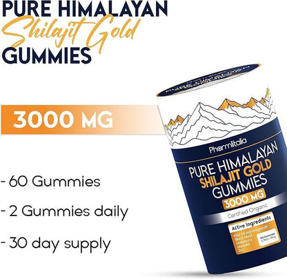 Himalayan Shilajit Gummies 3000mg – Ashwagandha &amp; Manuka Honey, No Added Sugar, 60 Gummies - Pharmlitalia