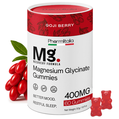 Magnesium Glycinate Gummies 400mg - Sleep Gummies for Kids &amp; Adults - Magnesium Glycinate Chewable High Absorption for Muscle Recovery, Better Sleep &amp; Relaxation - Goji Berry Flavor 60 Count - Pharmlitalia