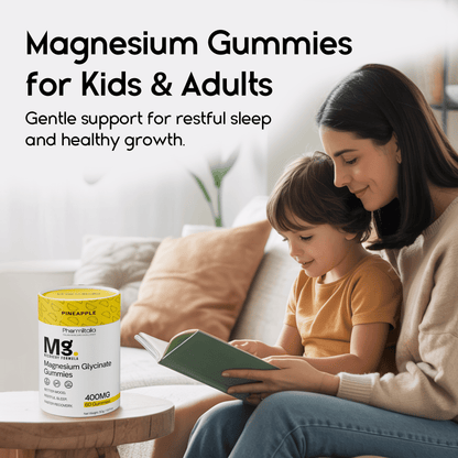 Magnesium Glycinate Gummies 400mg - Sleep Gummies for Kids &amp; Adults - Magnesium Glycinate Chewable High Absorption for Muscle Recovery, Better Sleep &amp; Relaxation - Pineapple Flavor 60 Coun - Pharmlitalia
