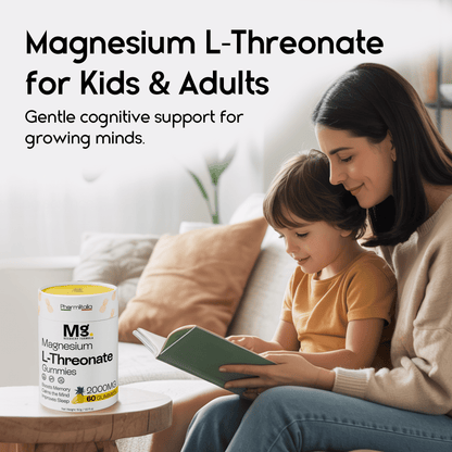 Magnesium L - Threonate Gummies for Adults &amp; Kids 2000mg – Brain Supplements for Memory and Focus - Calm Magnesium Gummies for Improved Sleep and Healthy Mind - Pineapple Flavor (60 Count) - Pharmlitalia